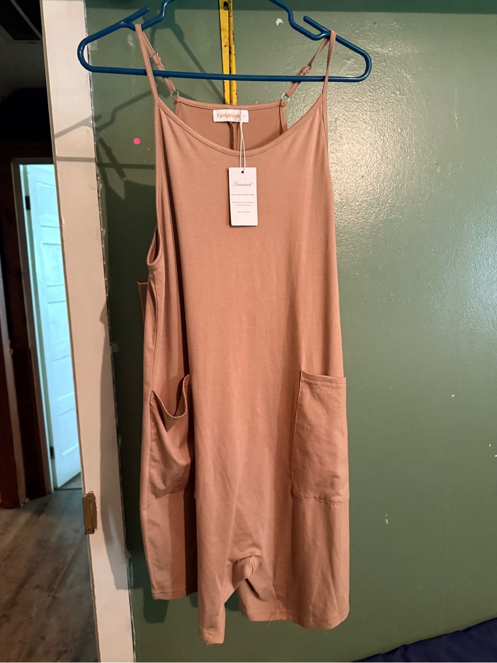 Beige Sleeveless Romper with Pockets